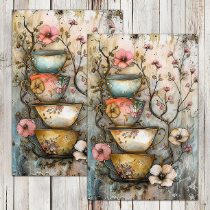 SEDA TASAS DE TÉ APILADAS PAPEL DECOUPAGE