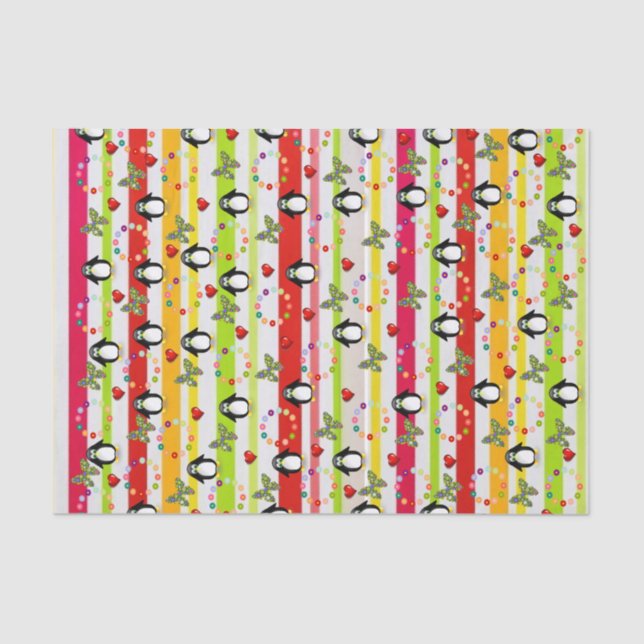 Seda Tejido De Papel De Tejido Tirar Corazón Rojo Pingü (Anverso)