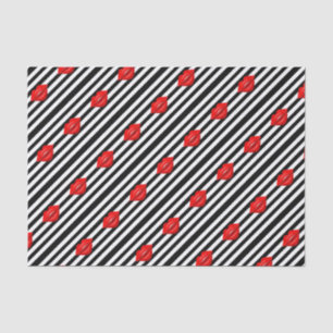 Seda Tela roja labios negro rayas blancas papel de teji