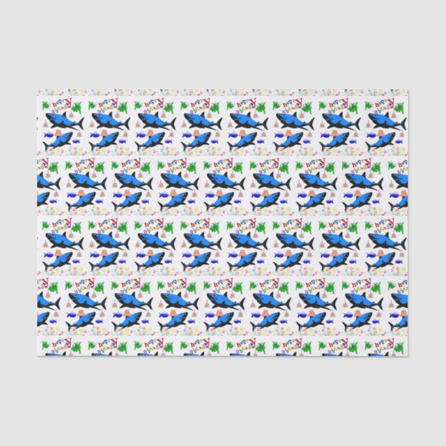 Seda Tiburón feliz de papel de té de cumpleaños (Anverso)