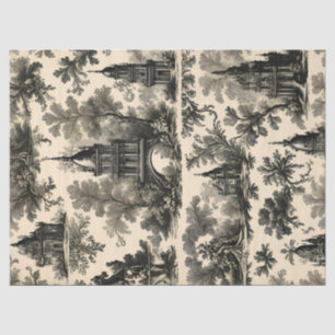 Seda Toile francés - Diseño negro en papel de tejido cr