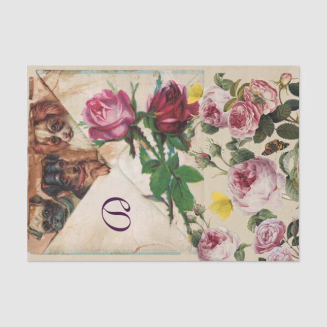 SEDA TRES DOGGIES CON ROSAS PAPEL DE TEJIDO MONOGRAM (Anverso)