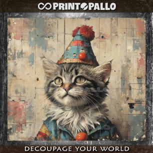 Seda Un gatito payaso en dibujo de papel vintage - 