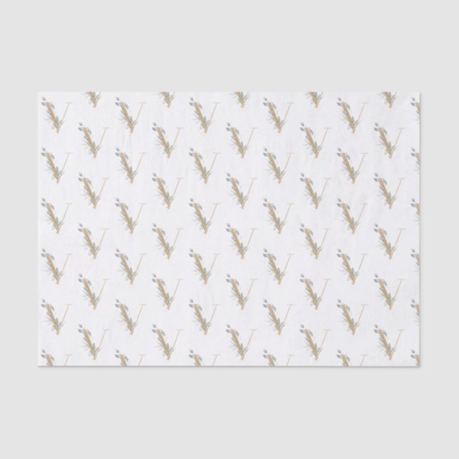Seda V Papel de tejido floral monograma (Anverso)