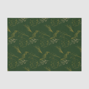 Seda Verde con papel floral de oro contemporáneo
