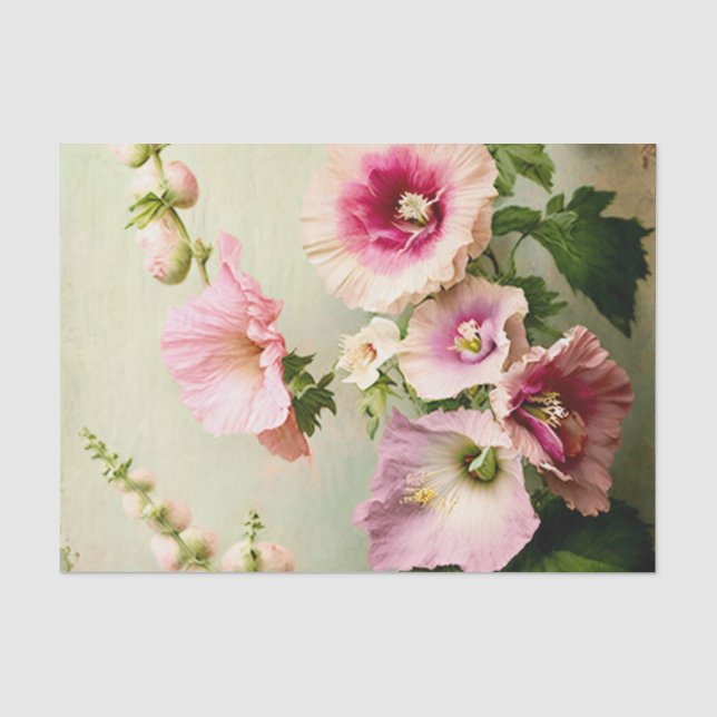Seda VINTAGE HOLLYHOCKS papel de descomposición floral (Anverso)