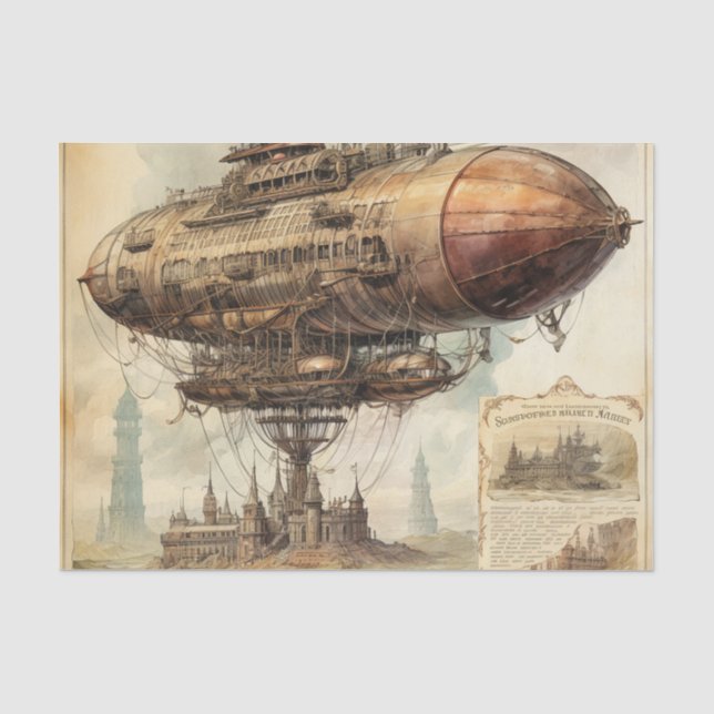 Seda Vintage Steampunk Zeppelin (10) Papel de tejidos (Anverso)