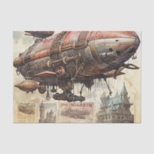 Seda Vintage Steampunk Zeppelin (9) Papel de tejidos