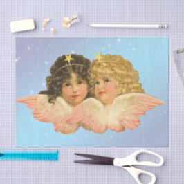 SEDA VINTAJE DE PAPEL DE TEJIDO DE DOS ESTRELLAS DE ÁNG