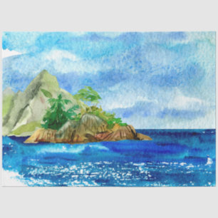 Seda Watercolor Seascaps Series Diseño 7 Papel de tejid