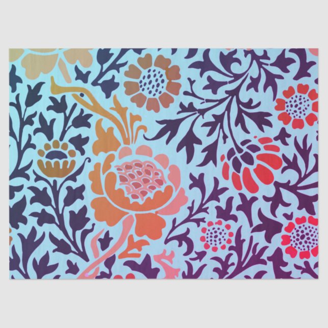 Seda William Morris FLOWER EN papel de Tejido AZUL (Anverso)