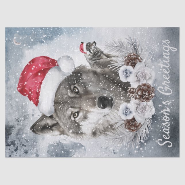 Seda Wolves Watercolor Navidades de invierno Papel de t (Anverso)
