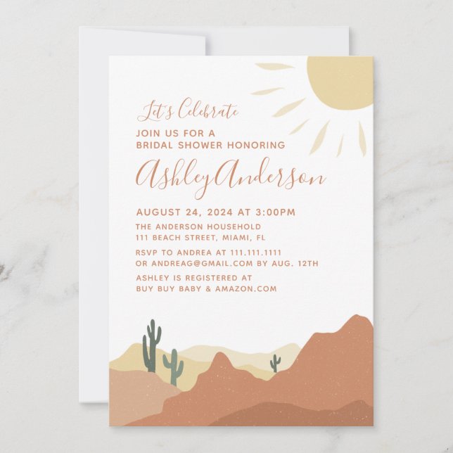 Sedona, Desierto, Invitación a la ducha nupcial (Anverso)