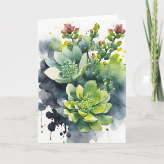 Sedum - Tarjeta de flores acuarela