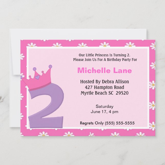 Segunda invitación a la Princesa de Cumpleaños (Anverso)