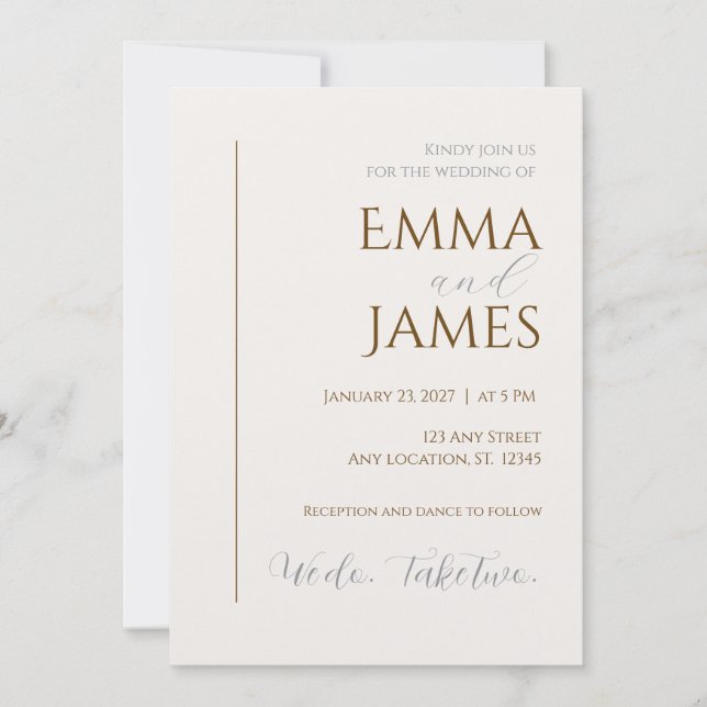 Segunda Invitación de Boda. Minimalista moderna (Anverso)