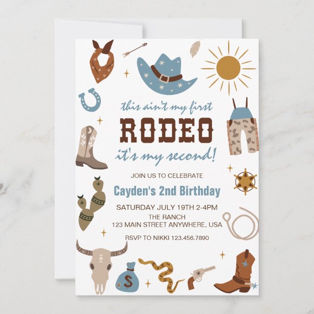 Segunda Invitación de Cumpleaños Rodeo Western Vaq (Anverso)