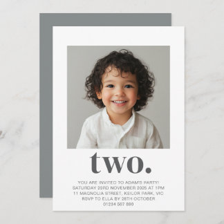 Segunda invitación para foto de cumpleaños en gris