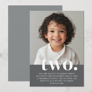 Segunda invitación para foto de cumpleaños en gris