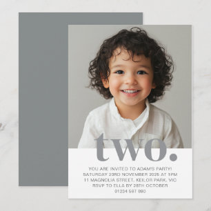 Segunda invitación para foto de cumpleaños en gris
