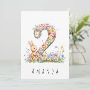 Segunda tarjeta de cumpleaños Floral Two & Bunny