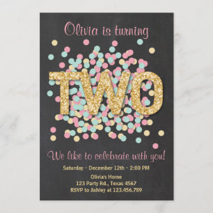 Segundo cumpleaños Chica de invitación