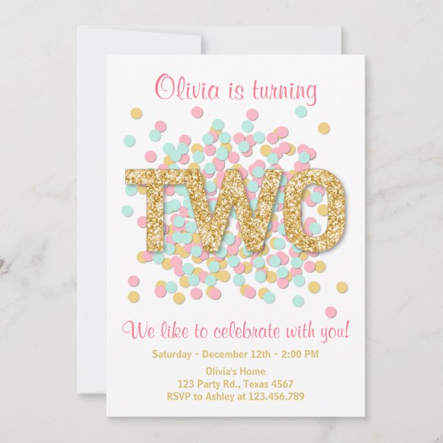 Segundo cumpleaños Chica de invitación (Anverso)