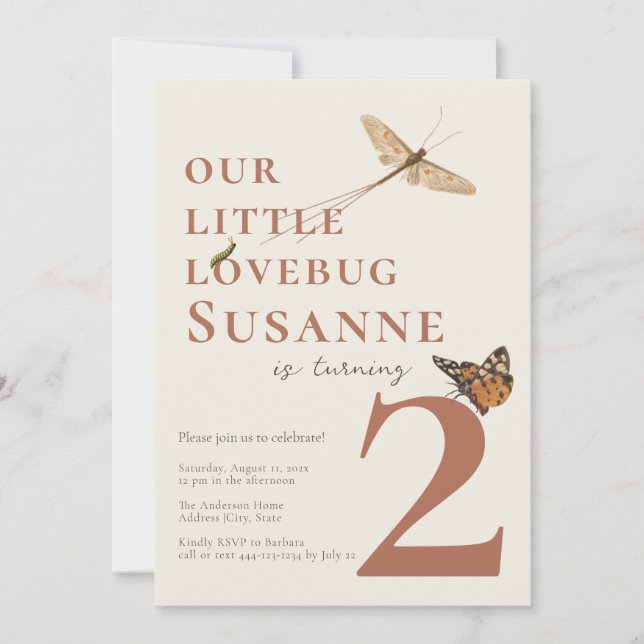 Segundo cumpleaños Pequeño Bug de Amor Invitación  (Anverso)