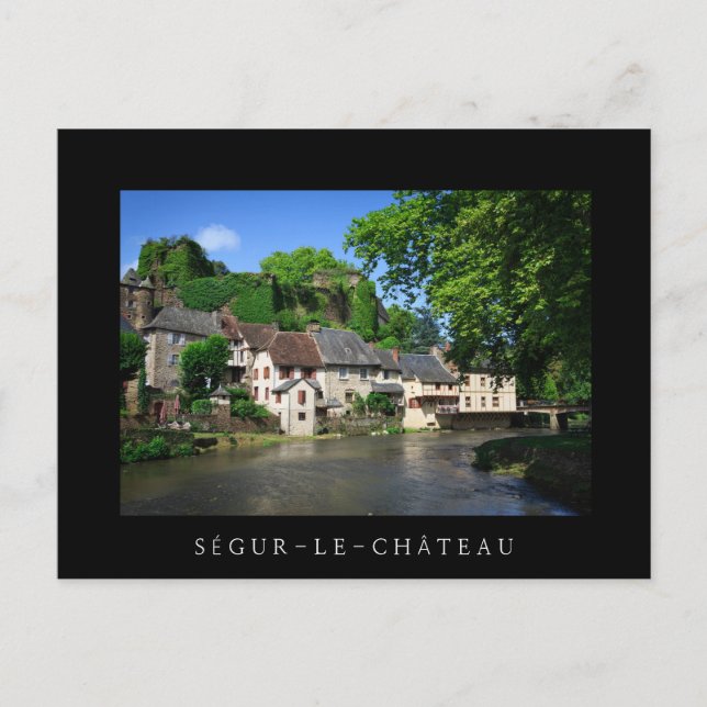 Segur-le-Chateau en Francia postal de texto negro (Anverso)