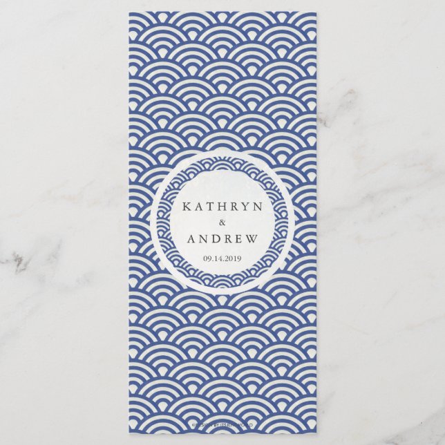 Seigaiha Japonés Waves Elegante Menú de Bodas en P (Anverso)