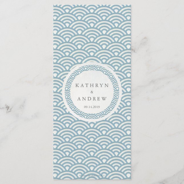 Seigaiha Japonés Waves Elegante Menú de Bodas en P (Anverso)