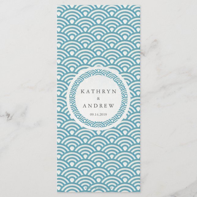Seigaiha Japonés Waves Elegante Menú de Bodas en P (Anverso)
