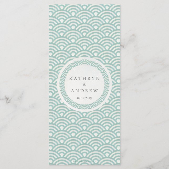 Seigaiha Japonés Waves Elegante Menú de Bodas en P (Anverso)