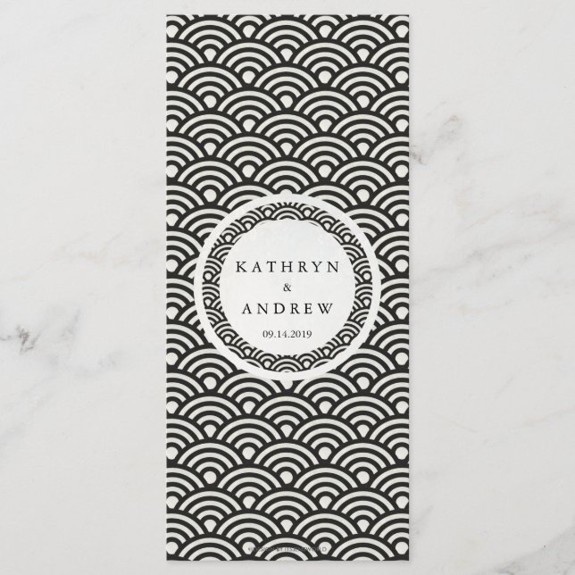 Seigaiha Japonés Waves Elegante Menú de Bodas en P (Anverso)