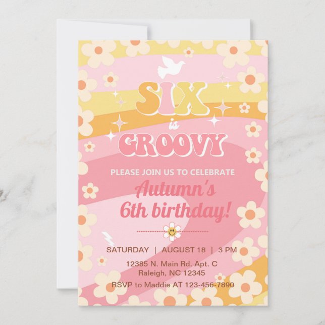 Seis es la invitación de cumpleaños de Groovy chic (Anverso)