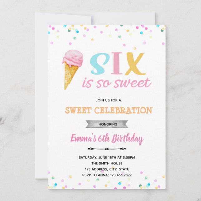 Seis es tan dulce invitación a helados (Anverso)