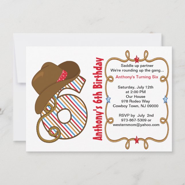 Seis invitaciones grande occidental del cumpleaños (Anverso)