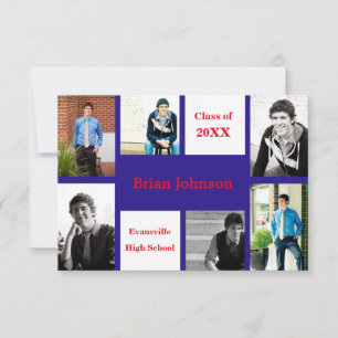 Seis/Siete fotos azul/rojo - 3x5 Grad Invitación