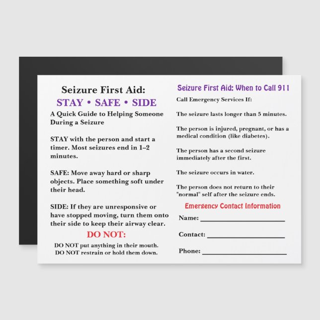 Seizure First Aid   (Anverso/Reverso)
