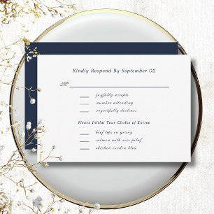 Selección de menú de boda con guión Navy blanco RS