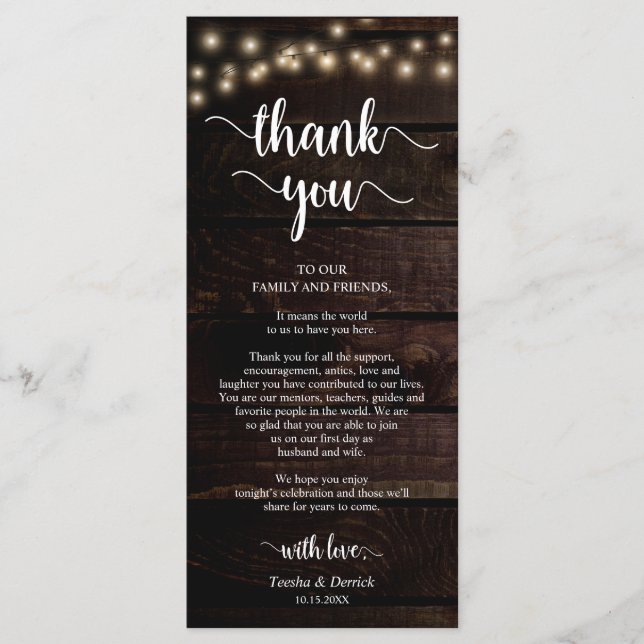 Selección del lugar de recepción Gracias, Tarjetas (Anverso)