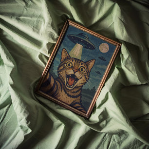 Selfie de gato con Poster de arte de pared de OVNI
