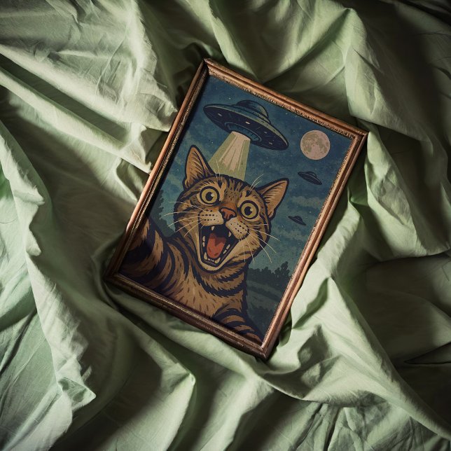 Selfie de gato con Poster de arte de pared de OVNI (Subido por el creador)