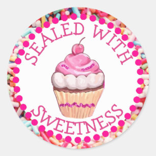 Sellado con Pegatinas de pasteles rosados dulces
