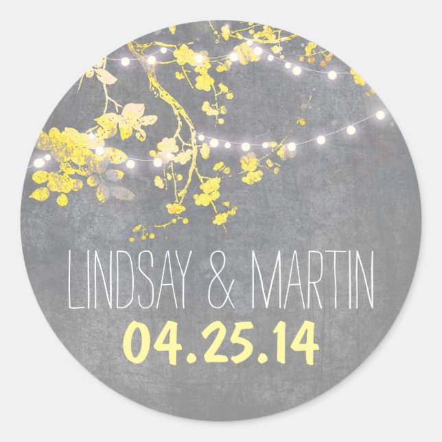 sellado de pegatinas de boda con luces de cadena (Anverso)