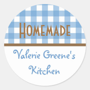 Sello alimenticio casero de gingham azul blanco