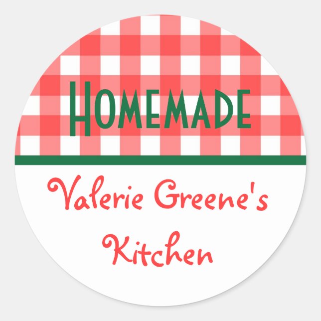 Sello alimenticio casero de gingham blanco rojo (Anverso)