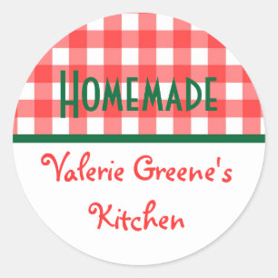Sello alimenticio casero de gingham blanco rojo