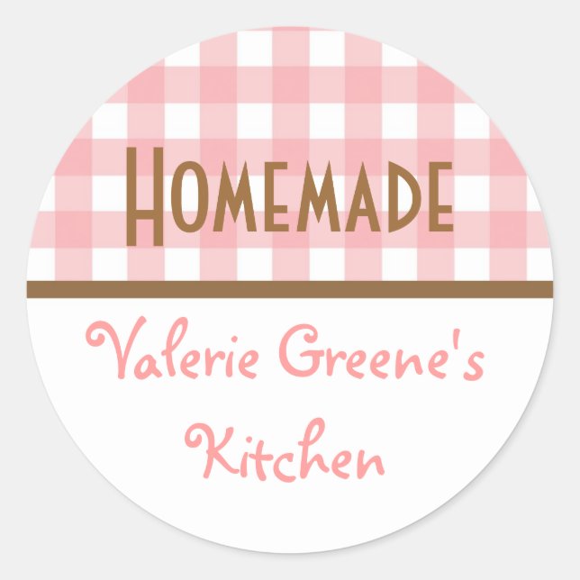 Sello alimenticio casero de gingham blanco rosa (Anverso)