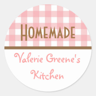 Sello alimenticio casero de gingham blanco rosa